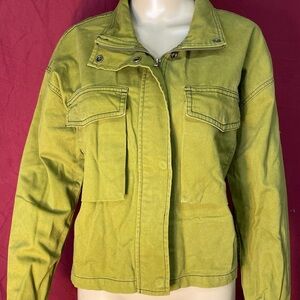A.N.A Women’s Green Canvas Cropped Military Inspired Flight Jacket Large.